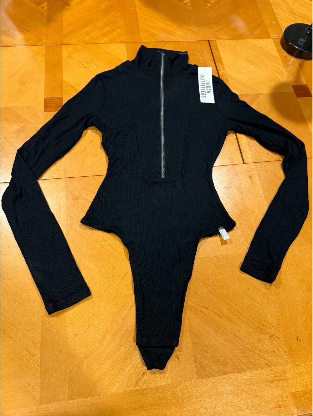 Urban Outfitters Ribbed Quarter Zip Mock Neck Bodysuit Black Size Small NWT